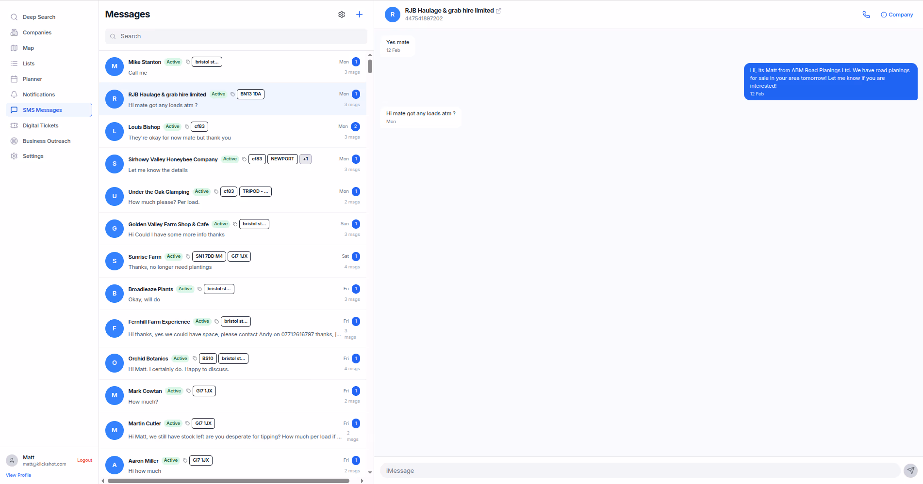ABM two-way SMS messaging interface